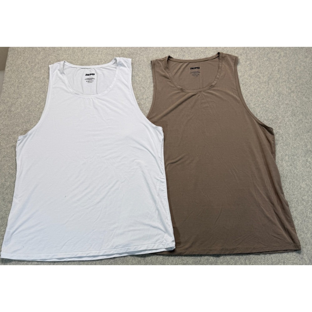 Skims Mens Tank Top Brown White Stretch Everyday Comfort Crewneck L Lot Of 2